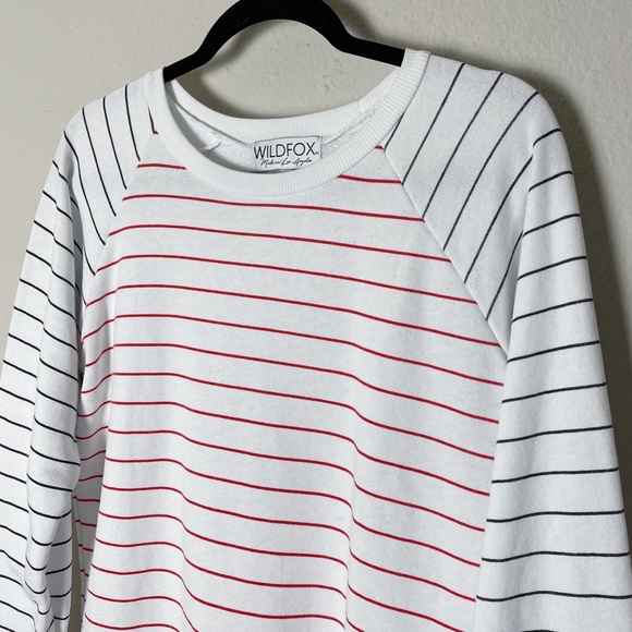 Wildfox Simple Stripe White Raglan Sleeve Crewneck Sweatshirt - Picture 7 of 11